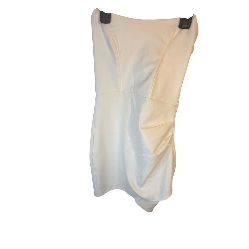 Windsor White Strapless Bodycon Mini Dress Ruched Tulip Hem Size S Cocktail - Picture 2 of 5